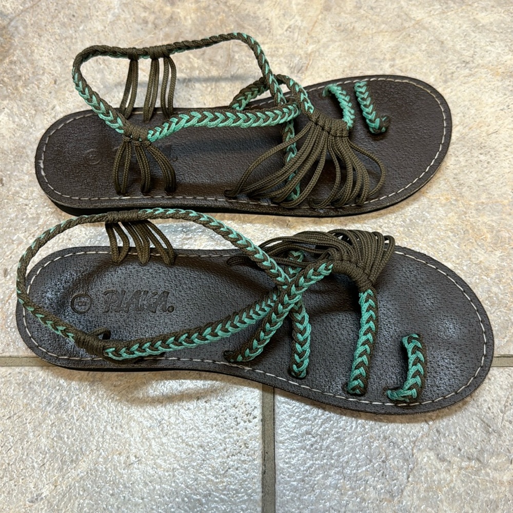 Plaka Palm Leaf Turquoise and Brown sandal size 8 - Picture 5 of 5